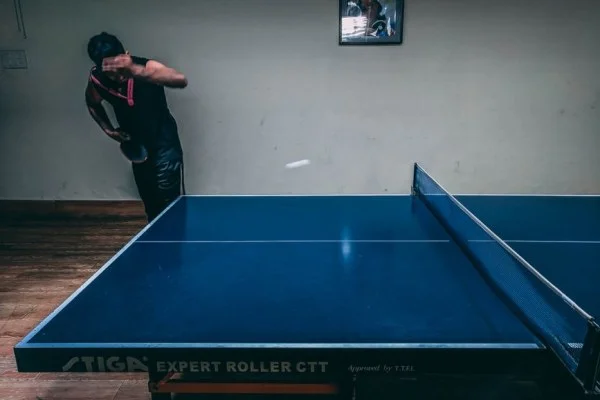 intense table tennis match